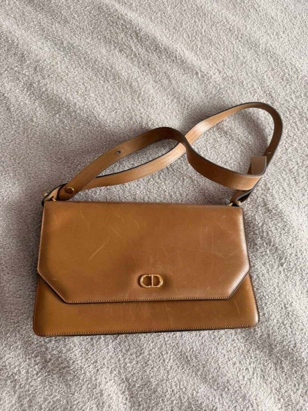 Vintage Christian Dior - Brown Leather Shoulder Bag Gold with CD Logo